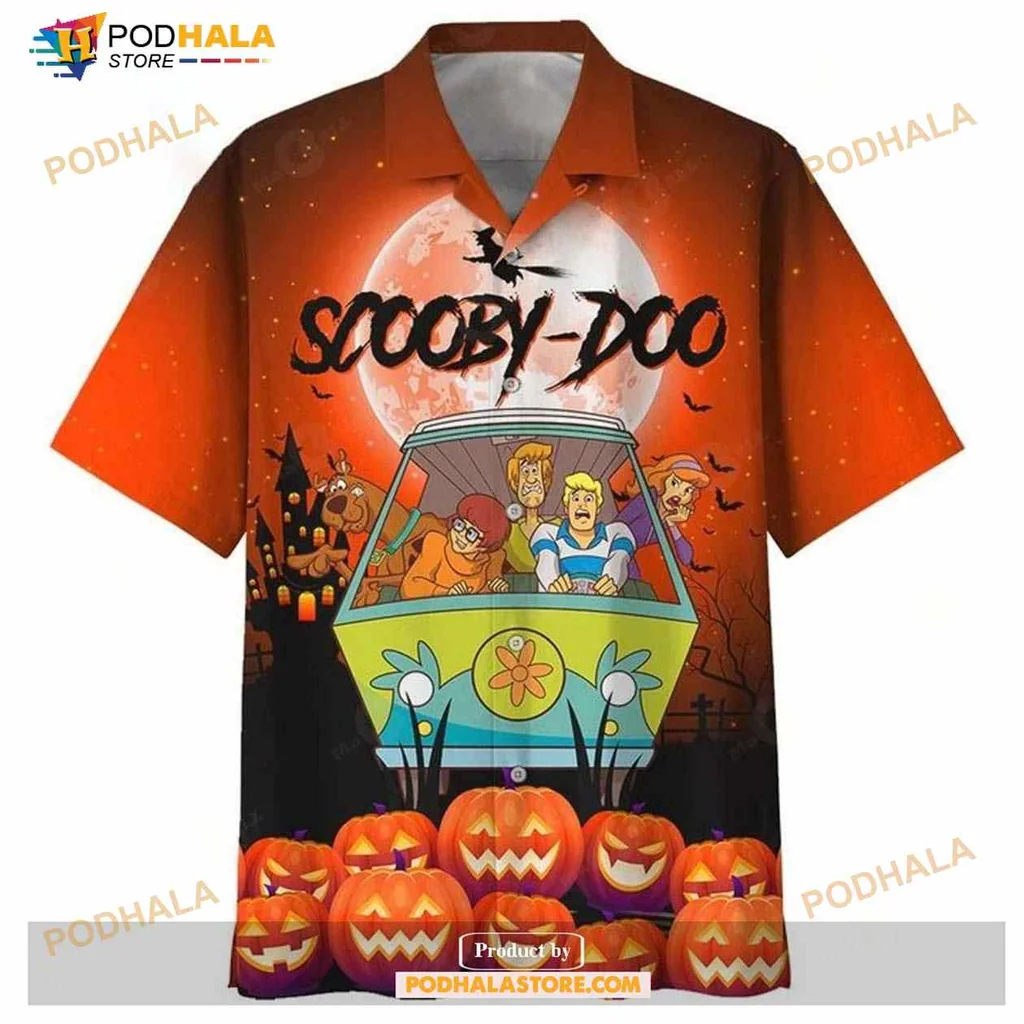 Scooby Doo Halloween Hawaiian Shirt With Mystery Machine And Pumpkins