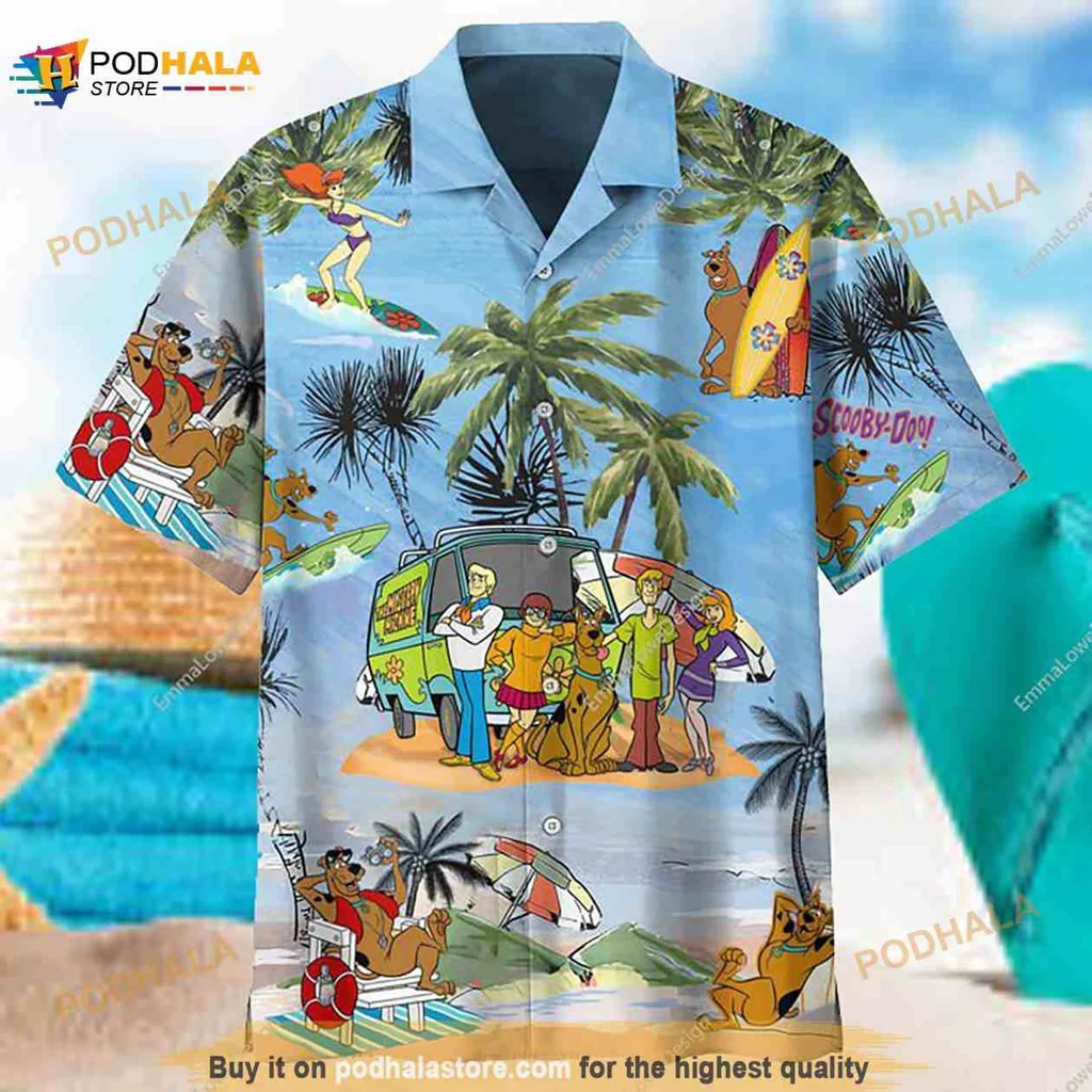 Scooby Doo Hawaiian Shirt Featuring Scooby And Friends In A Tropical Scene
