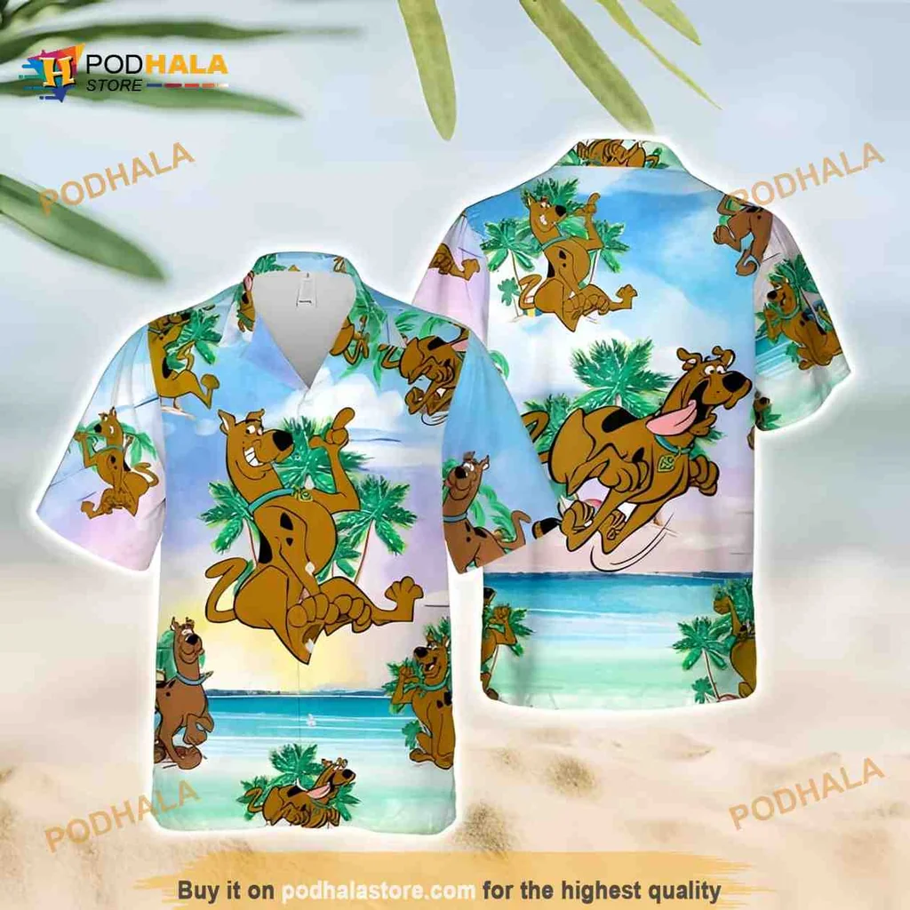 Scooby Doo Surfing Aloha Shirt With Palm Trees For Beach Lovers