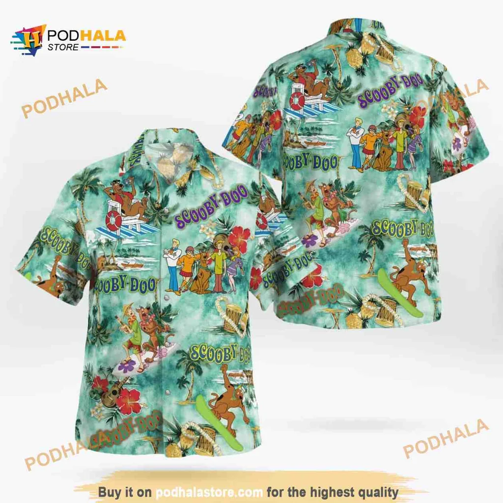 Scooby Doo Surfing Aloha Shirt With Tropical Hawaiian Print