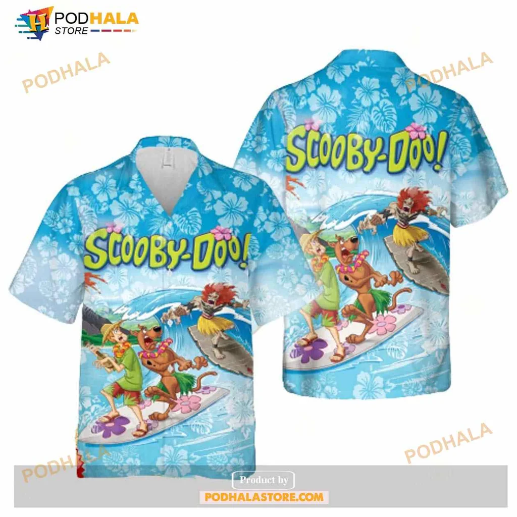 Scooby Doo Surfing Hawaiian Shirt Featuring Scooby And Shaggy On A Surfboard