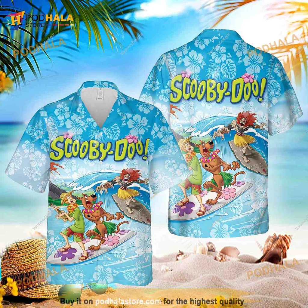 Scooby Doo Surfing Hawaiian Shirt With Tropical Hibiscus Design