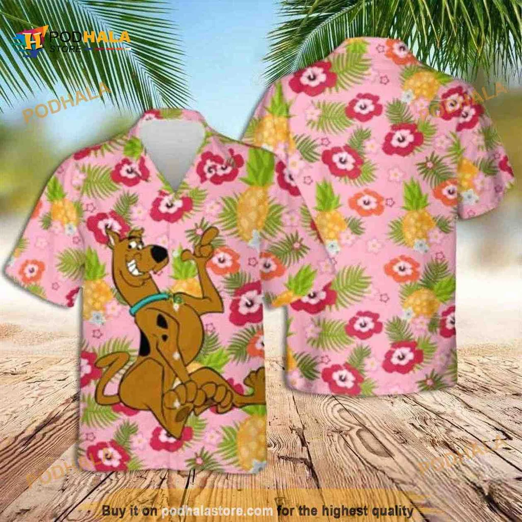 Scooby Doo Tropical Aloha Shirt With Hibiscus And Pineapple Design