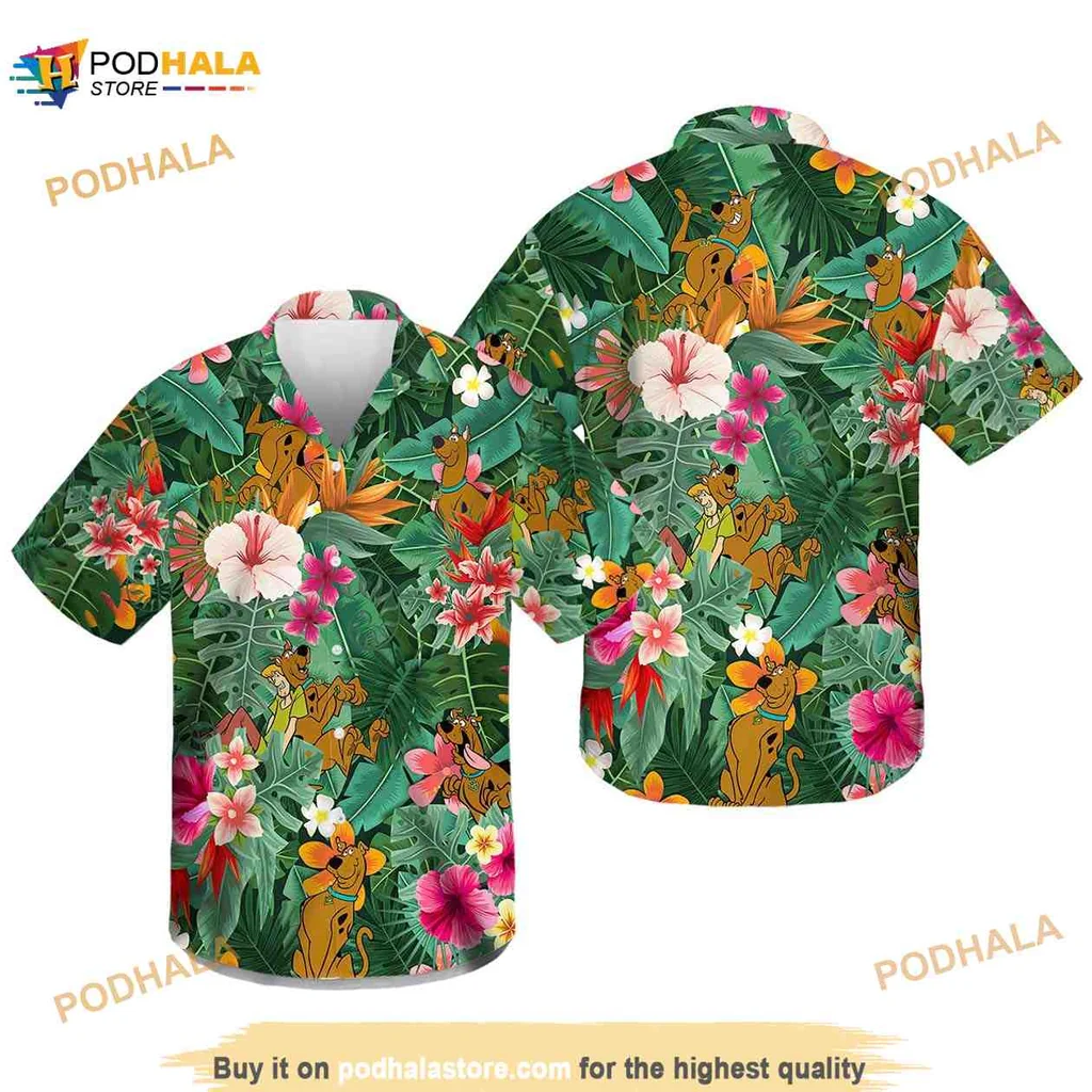 Scooby Doo Tropical Hawaiian Shirt Featuring Colorful Floral Design