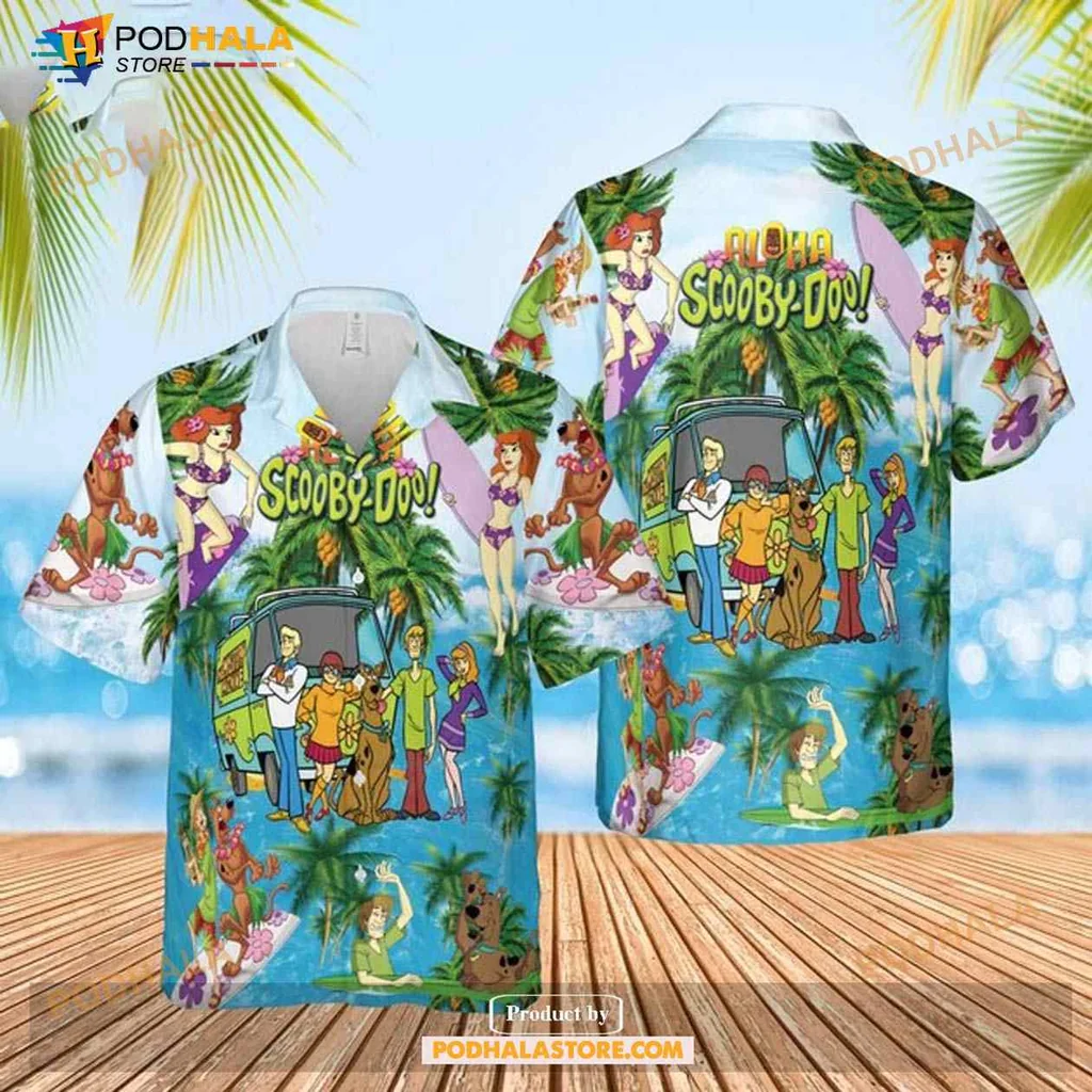 Scooby Doo Vacation Aloha Shirt Featuring Scooby And Friends In Tropical Scene