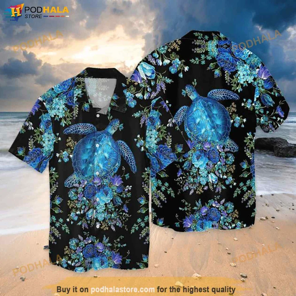 Sea Turtle Tropical Shirt For Men, Vibrant Beachwear With Marine Life Design