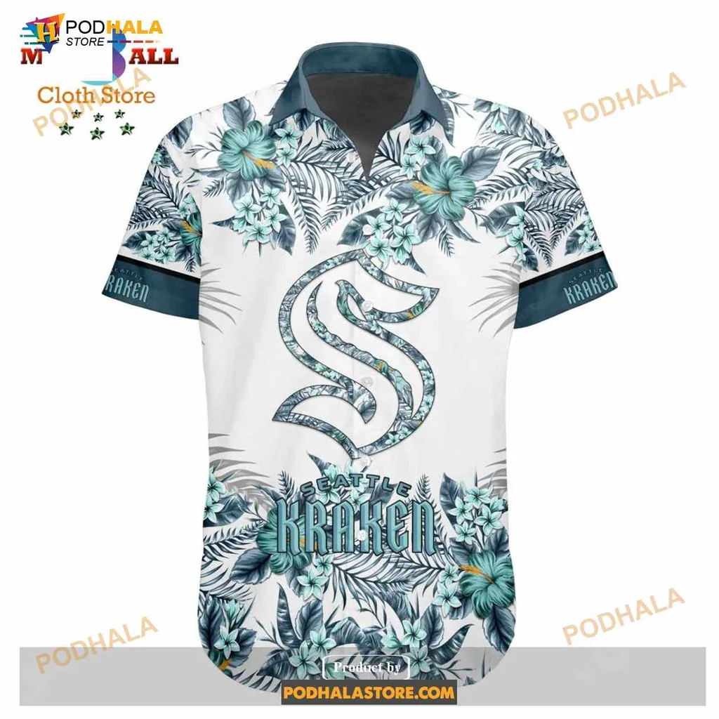 Seattle Kraken Floral Hawaiian Shirt With Tropical Flowers Design