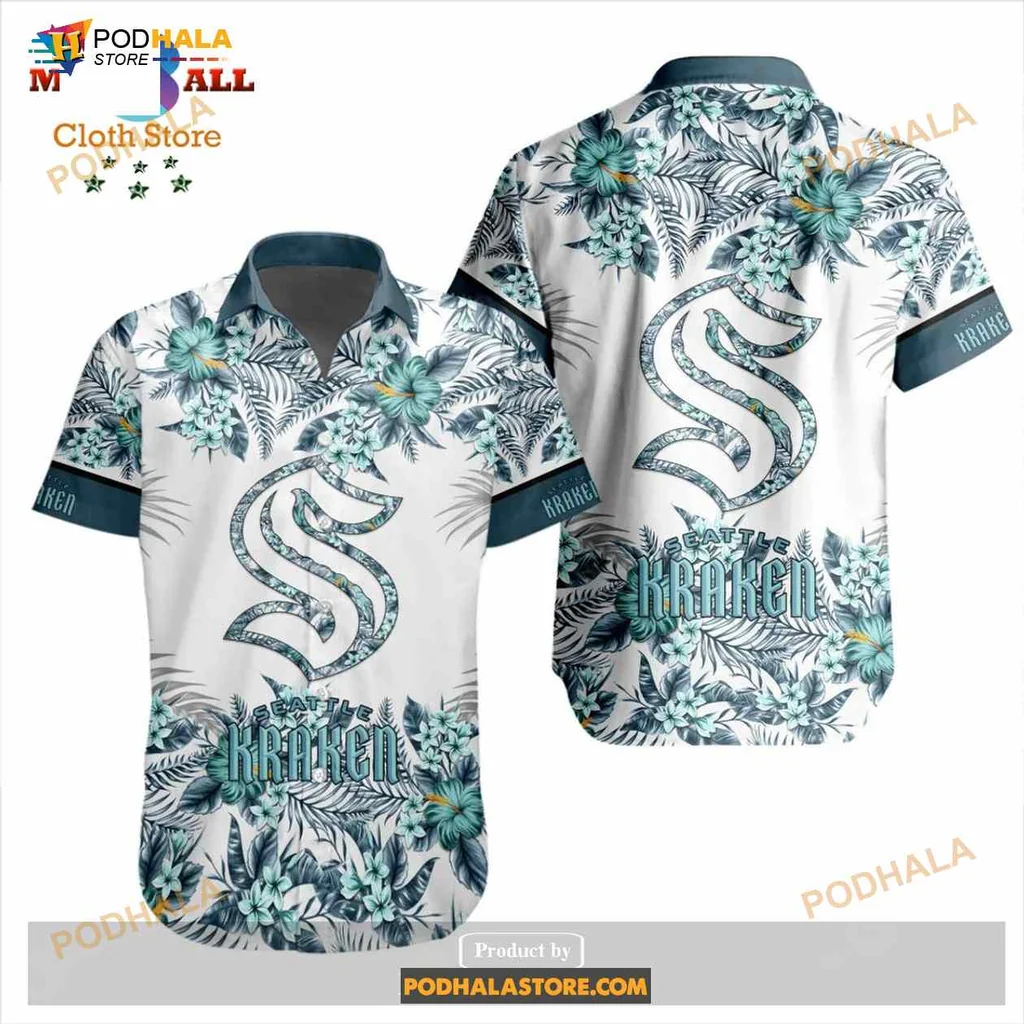 Seattle Kraken Floral Aloha Shirt With Tropical Flowers Design Seattle Kraken Floral Aloha Shirt With Tropical Flowers Design