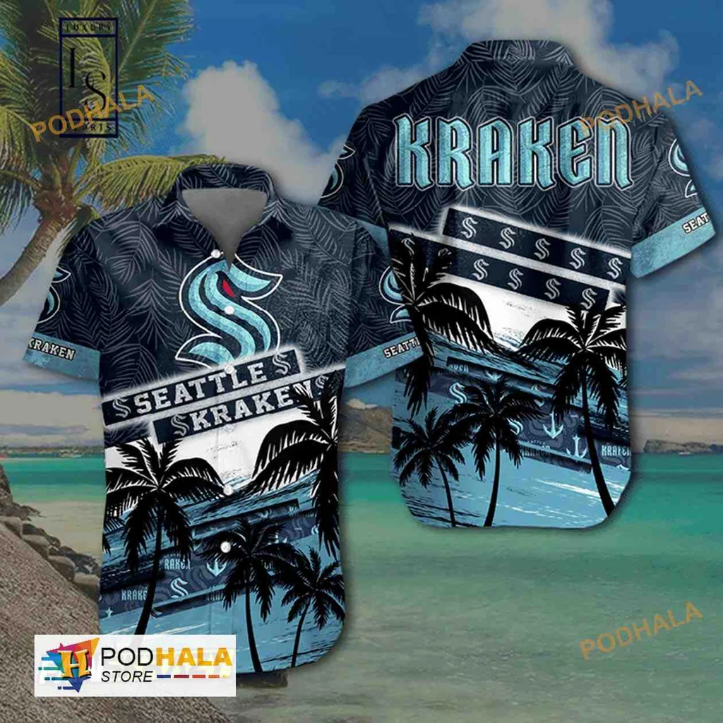 Seattle Kraken Hawaiian Shirt With Tropical Palm Design