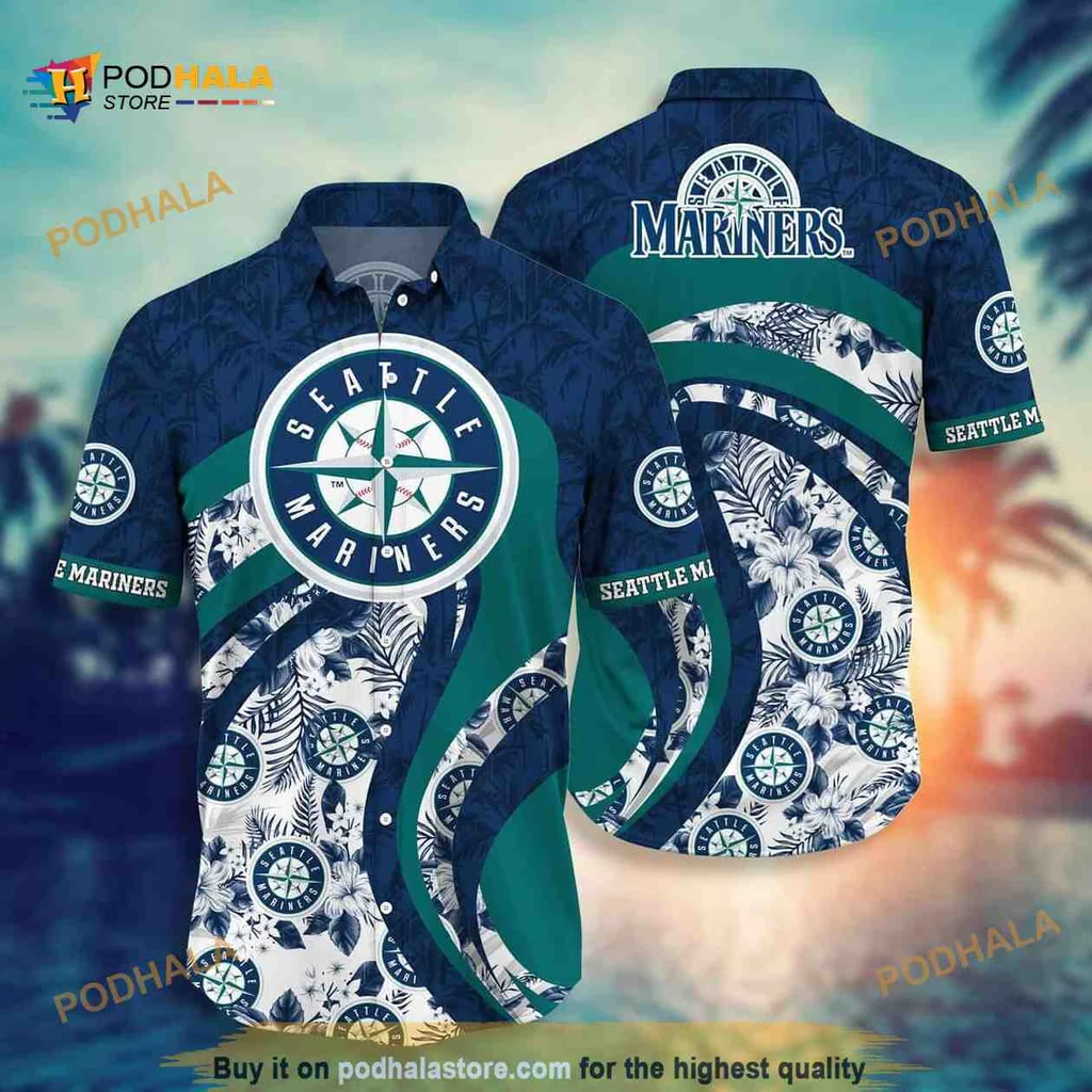 Seattle Mariners Tropical Hawaiian Shirt With Bold Logo And Palm Leaves