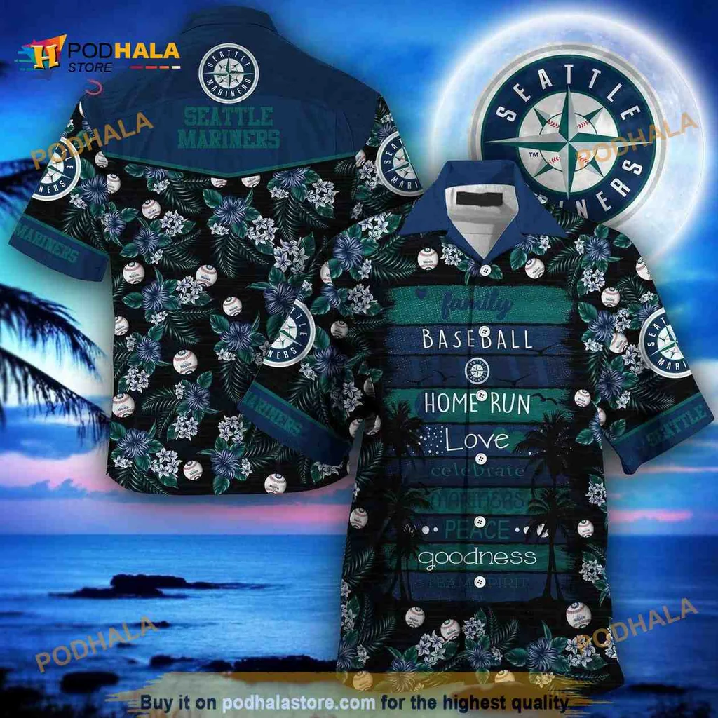 Seattle Mariners Tropical Hawaiian Shirt With Nautical Star Design