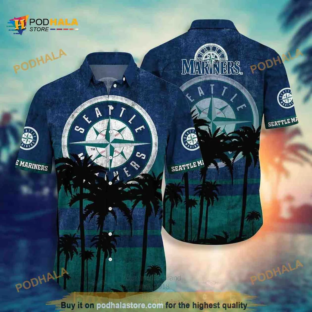 Seattle Mariners Tropical Hawaiian Shirt With Palm Trees And Logo