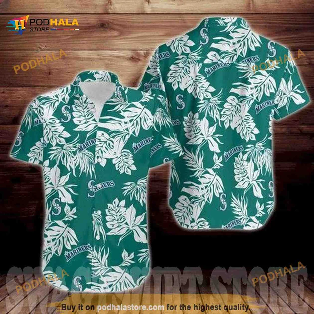 Seattle Mariners Tropical Hawaiian Shirt With Vibrant Leaf Design