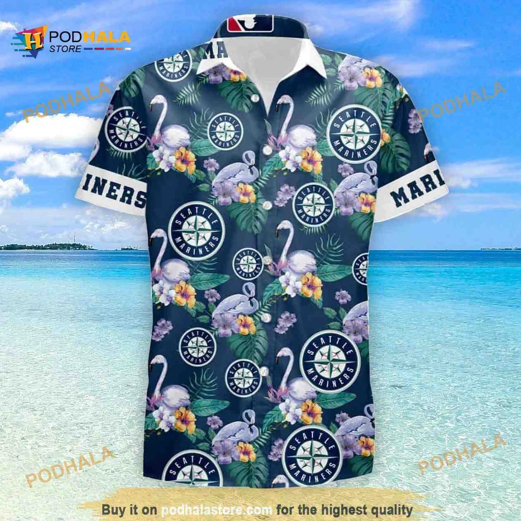 Seattle Mariners Tropical Shirt With Vibrant Floral Pattern And Flamingos