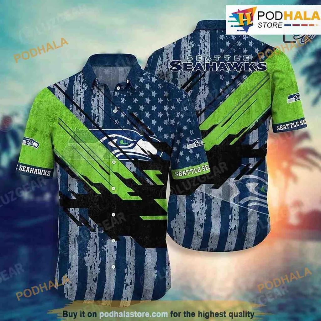 Seattle Seahawks American Flag Hawaiian Shirt For Summer Fans