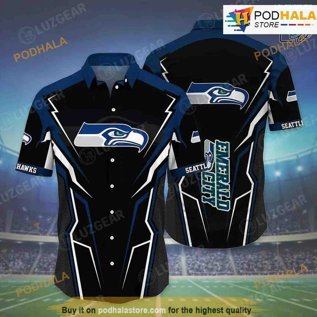 Seattle Seahawks Emerald City Hawaiian Shirt With Bold Logo Design