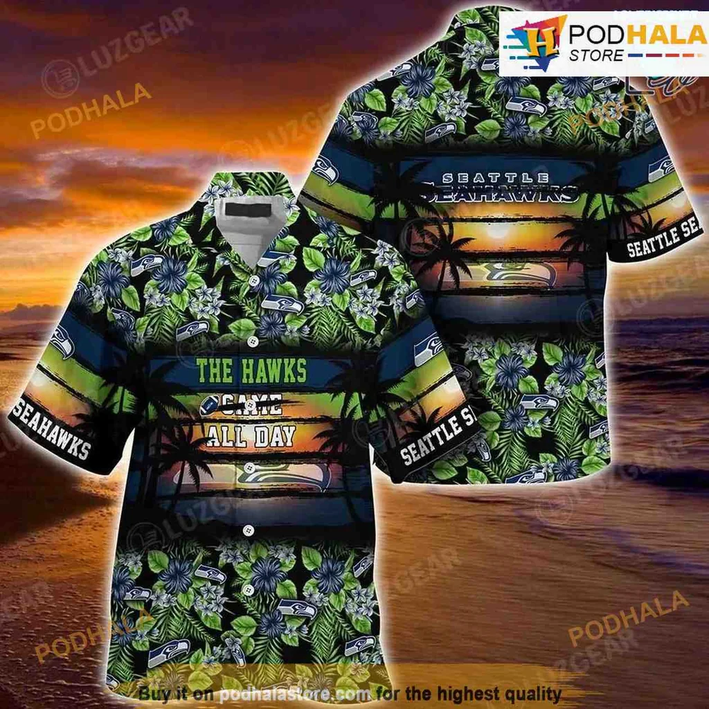Seattle Seahawks Floral Hawaiian Shirt Featuring The Hawks All Day Design