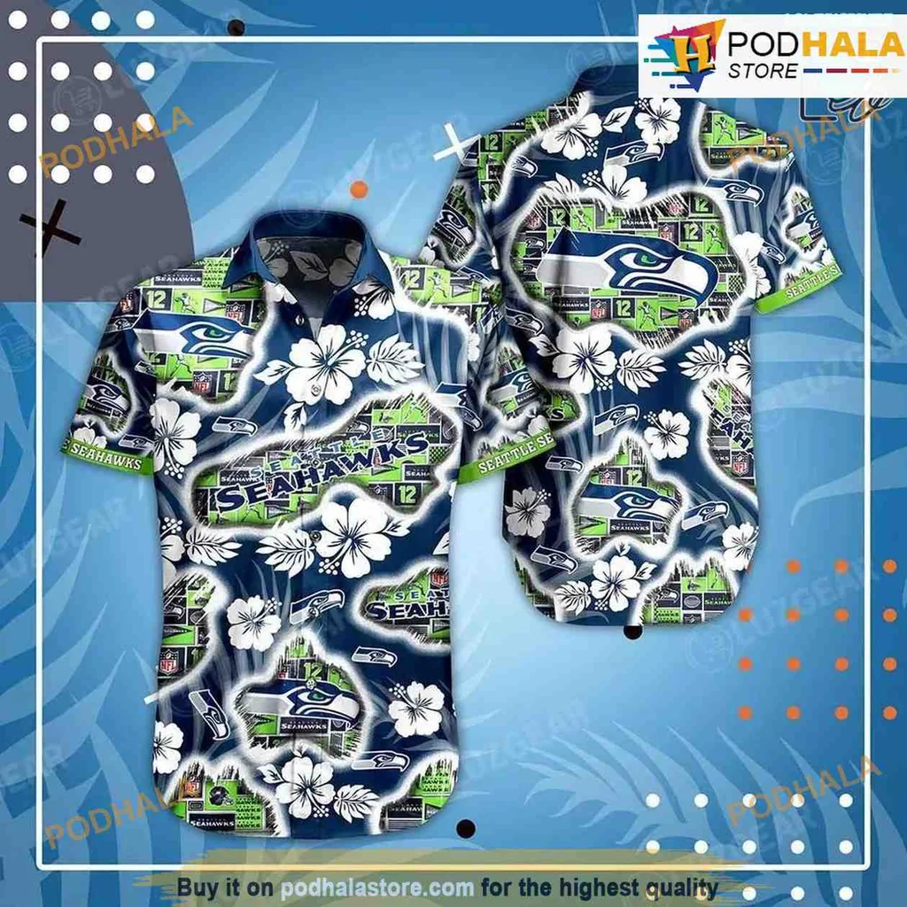 Seattle Seahawks Floral Hawaiian Shirt With Tropical Hibiscus Design