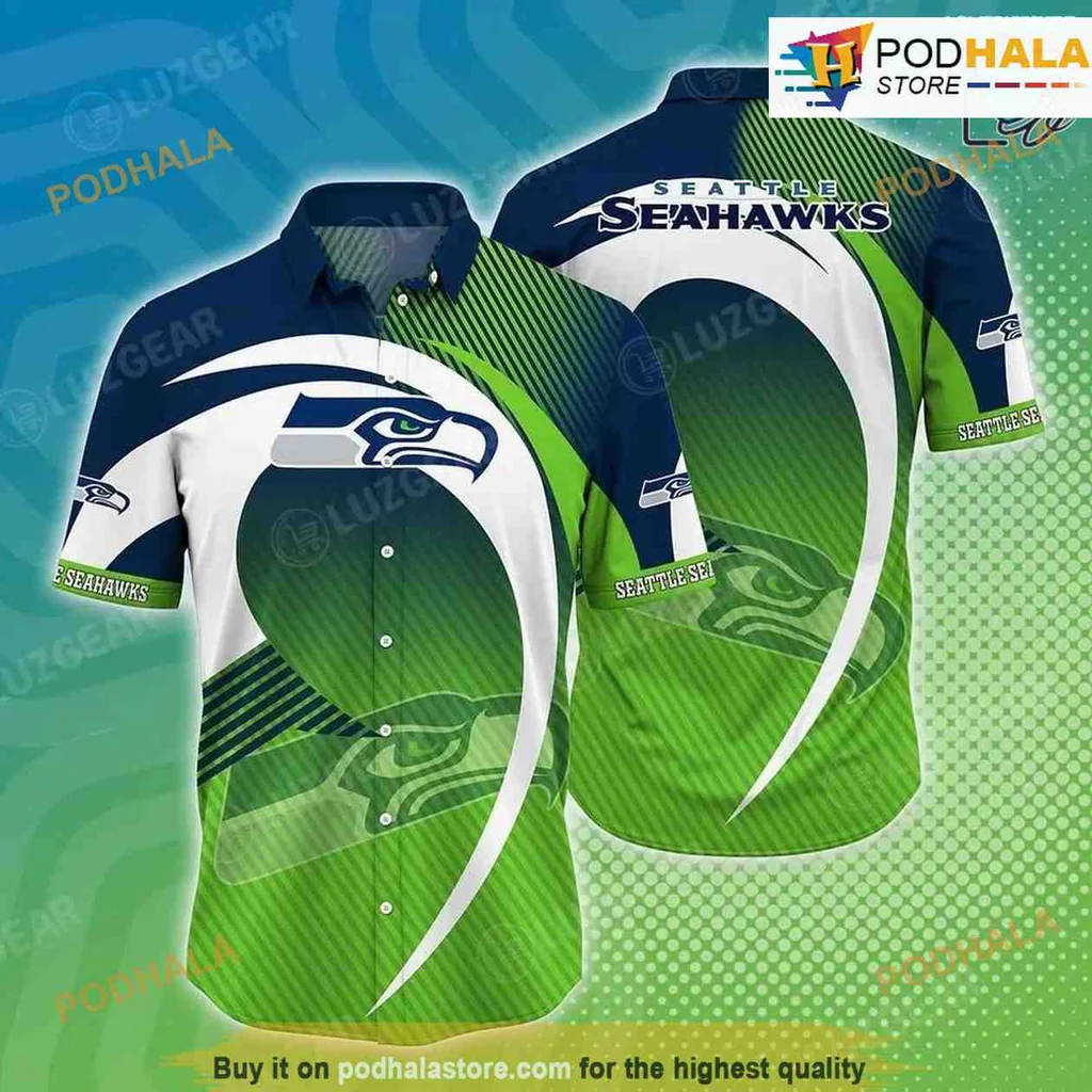Seattle Seahawks Hawaiian Shirt Featuring Bold Logo And Wave Pattern