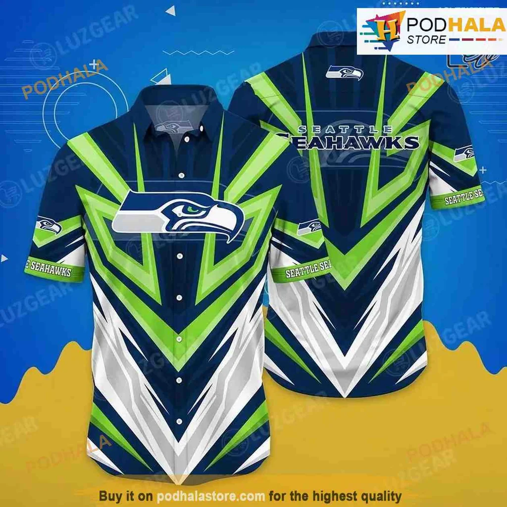 Seattle Seahawks Hawaiian Shirt With Bold Geometric Design For Fans