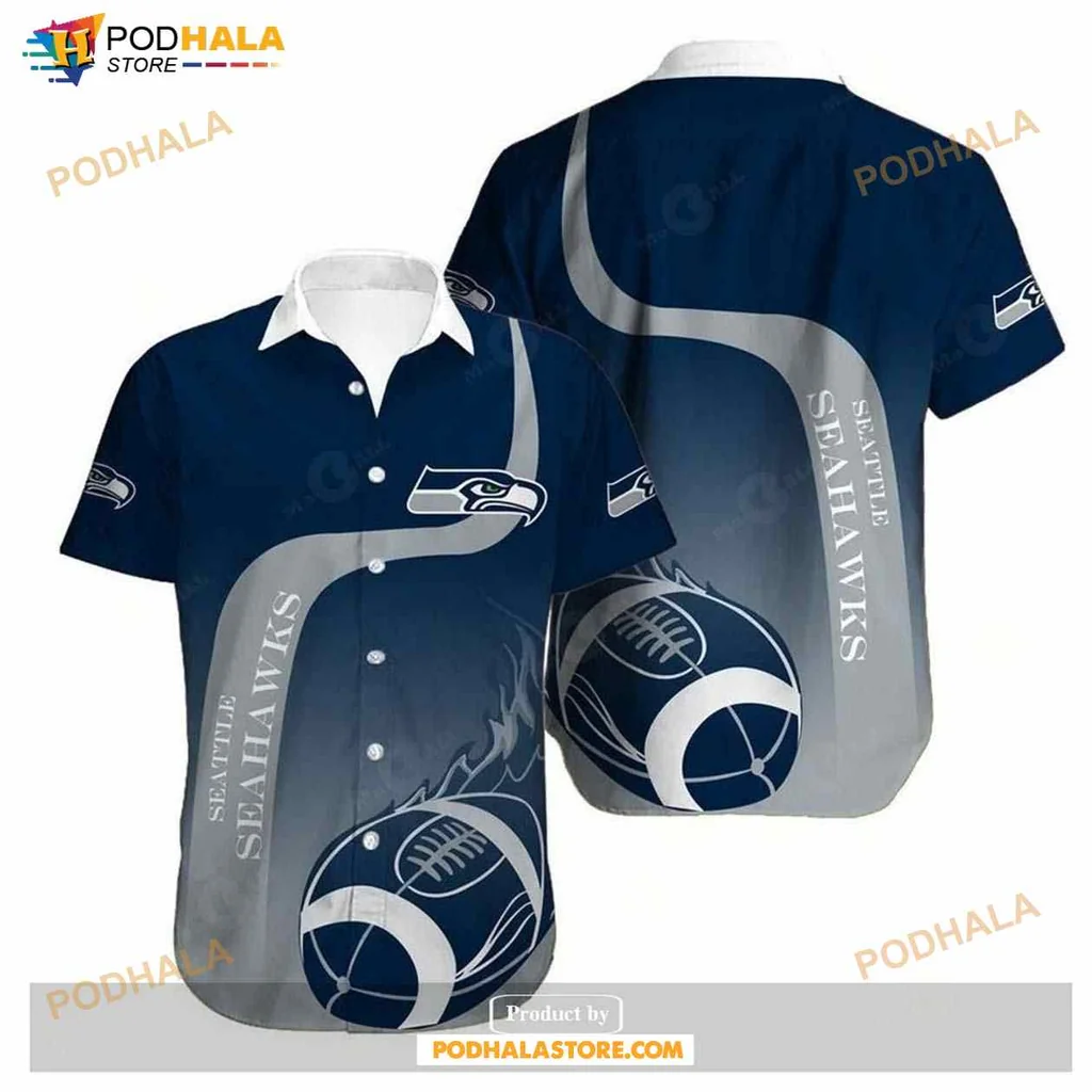Seattle Seahawks Hawaiian Shirt With Football And Flame Design