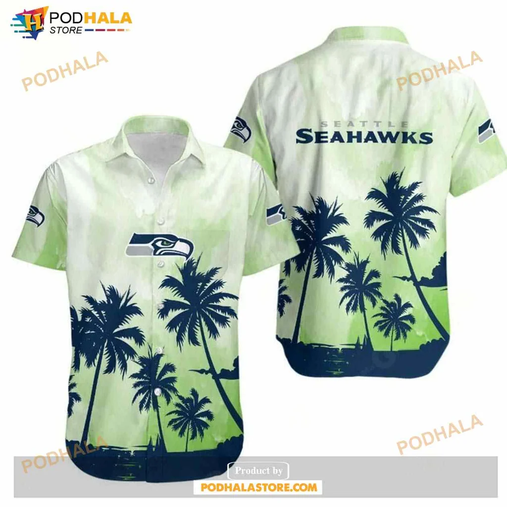 Seattle Seahawks Hawaiian Shirt With Tropical Coconut Trees Design