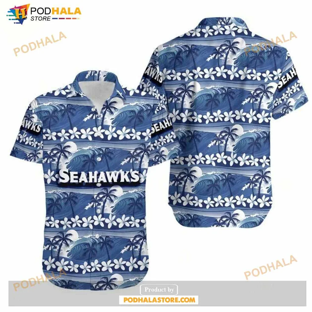 Seattle Seahawks Hawaiian Shirt With Tropical Palm Trees Design
