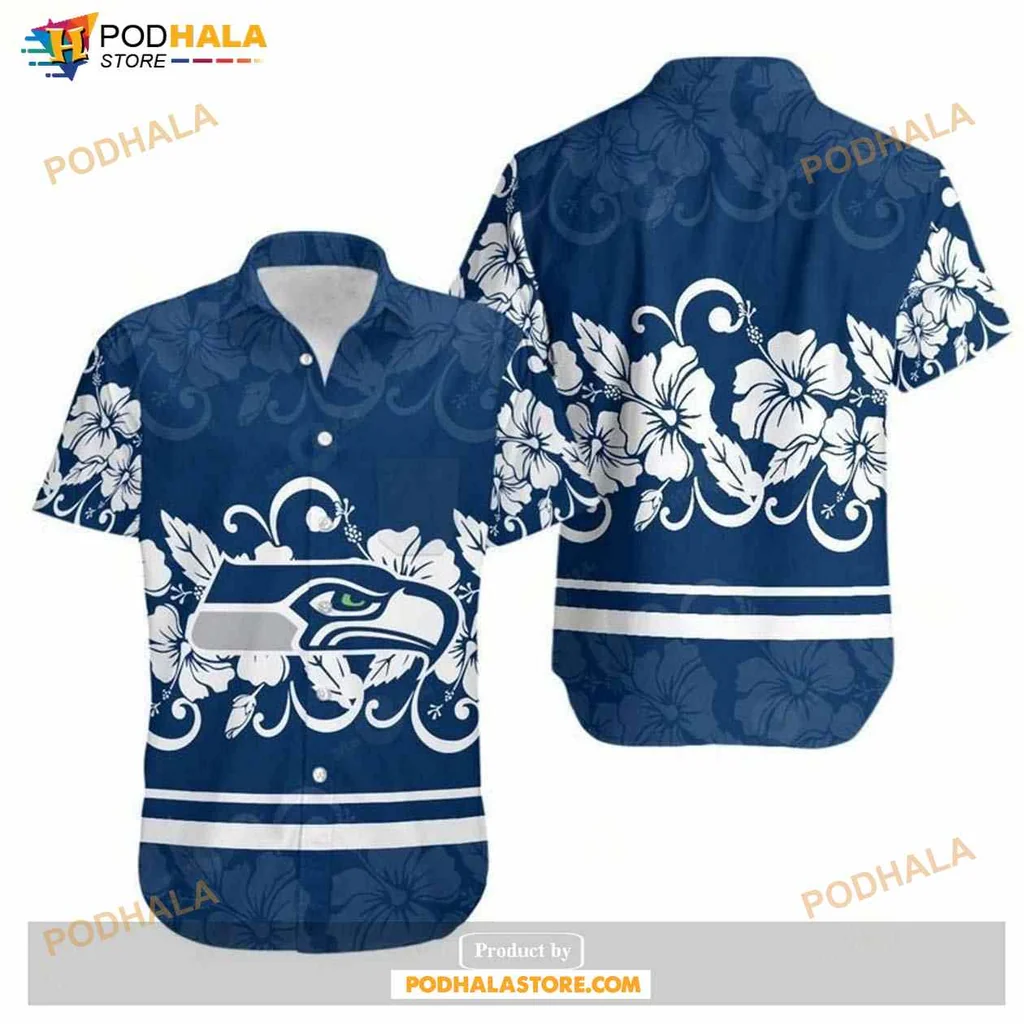 Seattle Seahawks Hibiscus Hawaiian Shirt With Tropical Floral Design