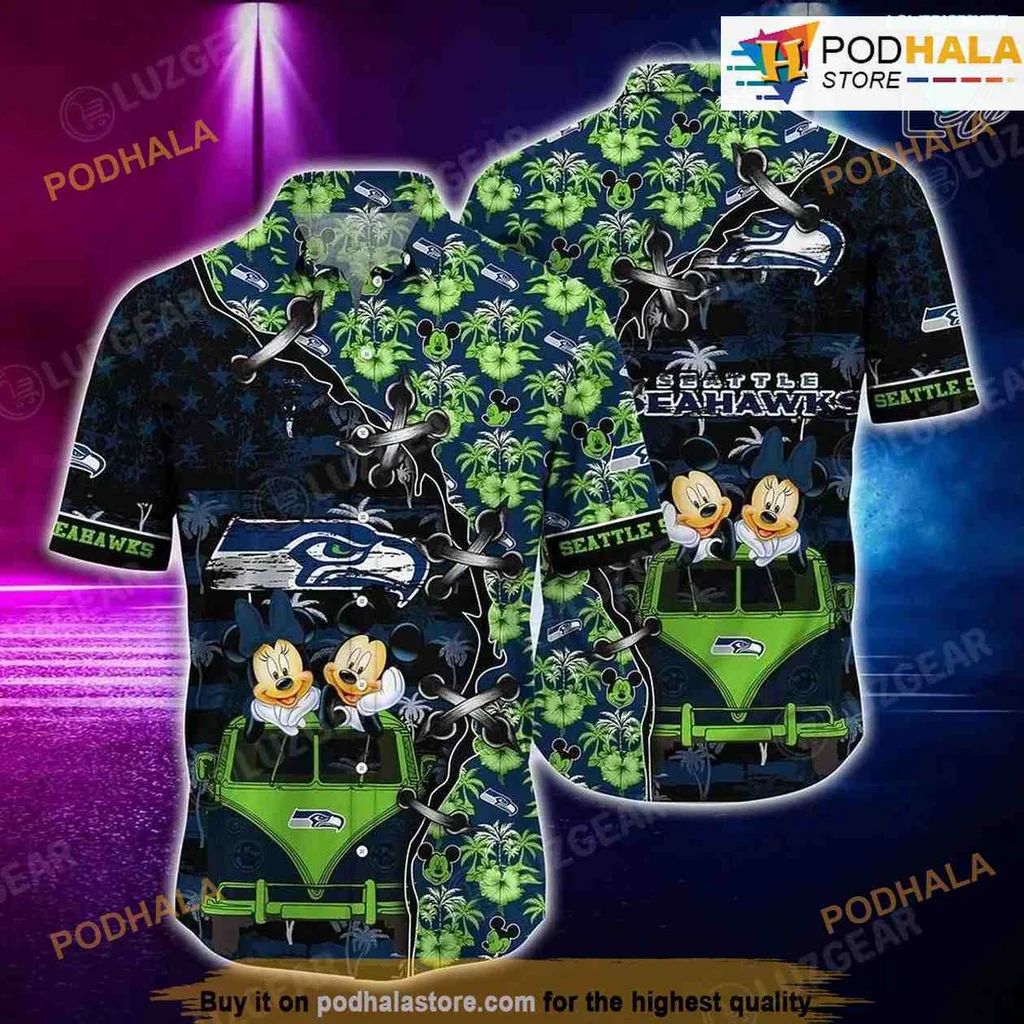Seattle Seahawks Mickey Mouse Hawaiian Shirt With Tropical Design