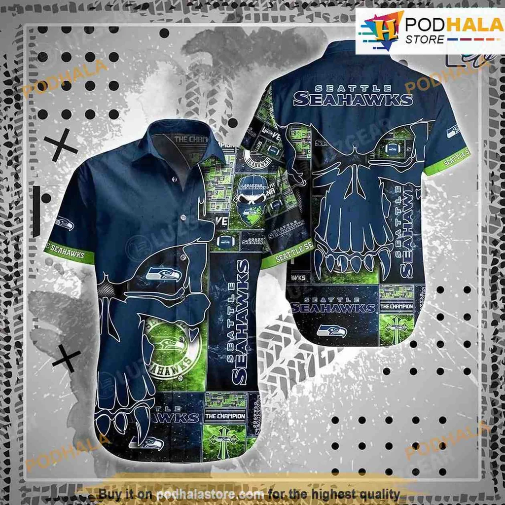 Seattle Seahawks Skull Hawaiian Shirt With Bold Team Colors