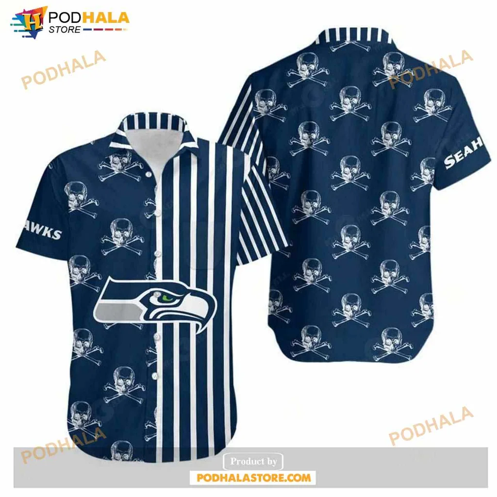 Seattle Seahawks Skull Hawaiian Shirt With Stripes For Summer Fans