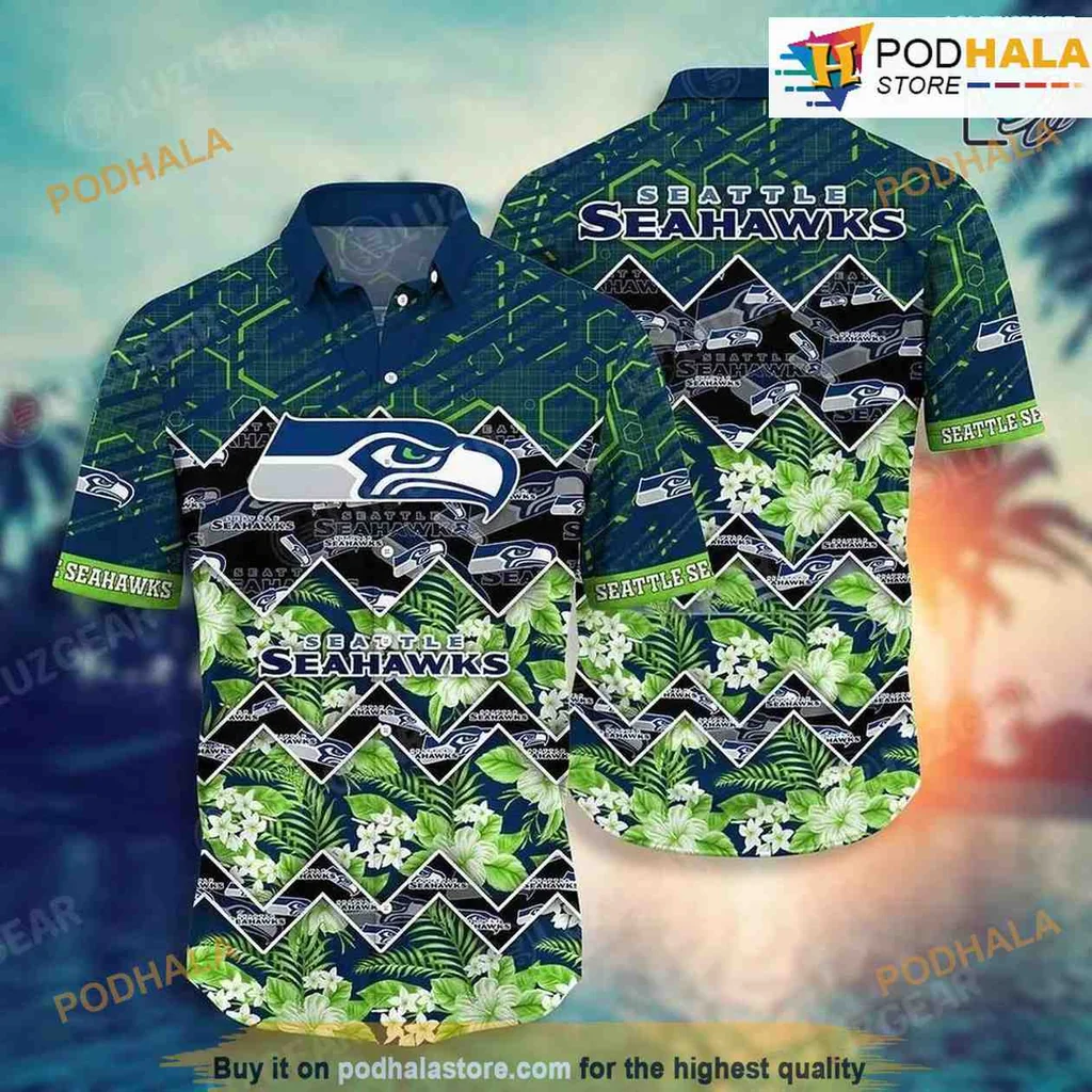 Seattle Seahawks Tropical Hawaiian Shirt With Bold Geometric Patterns