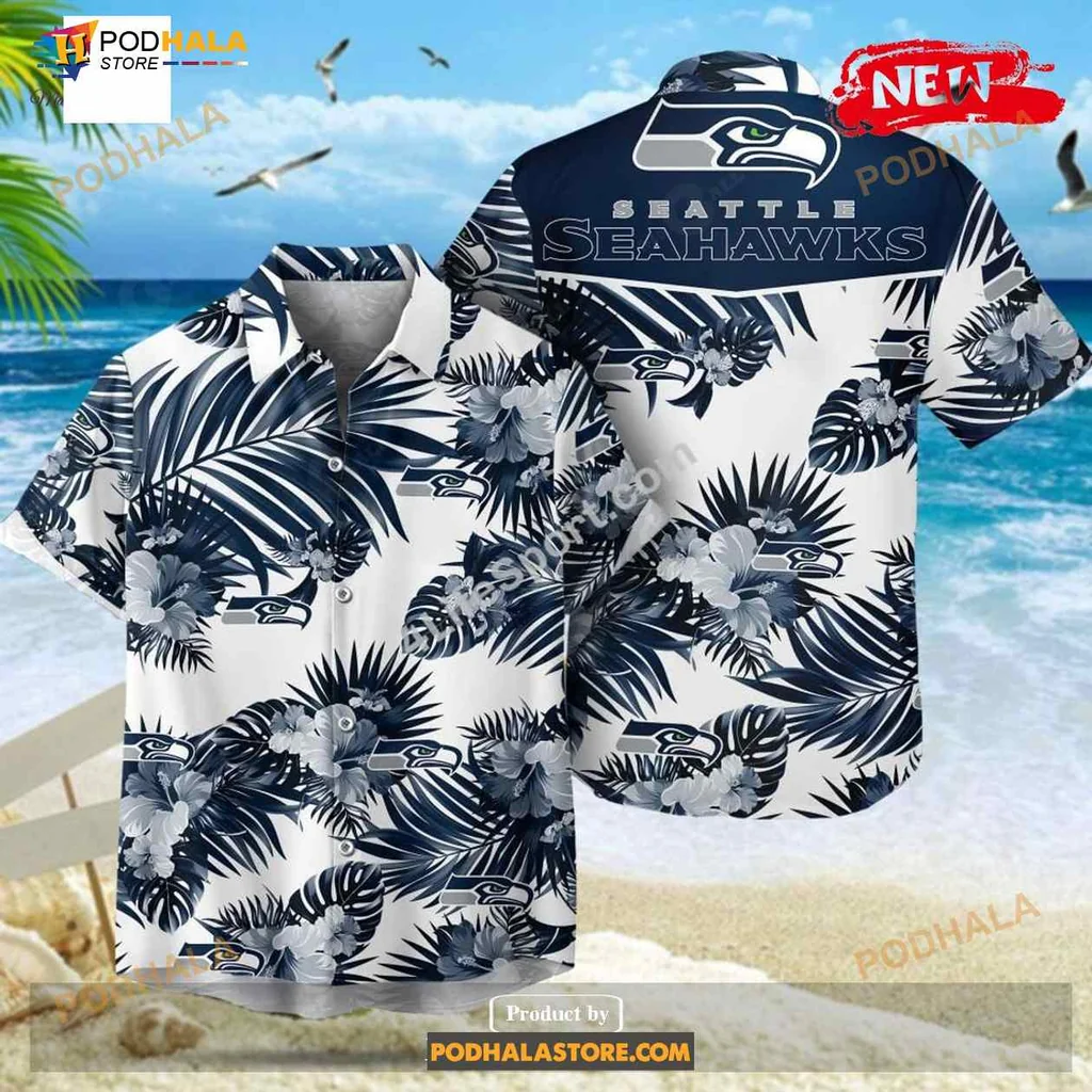 Seattle Seahawks Tropical Hawaiian Shirt With Palm Leaves And Logo