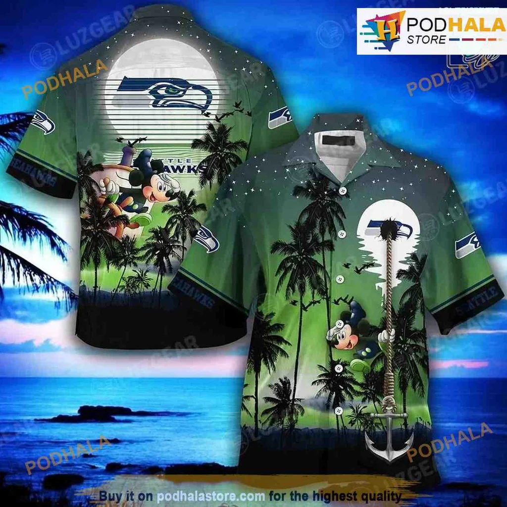 Seattle Seahawks Tropical Hawaiian Shirt With Palm Trees And Moon
