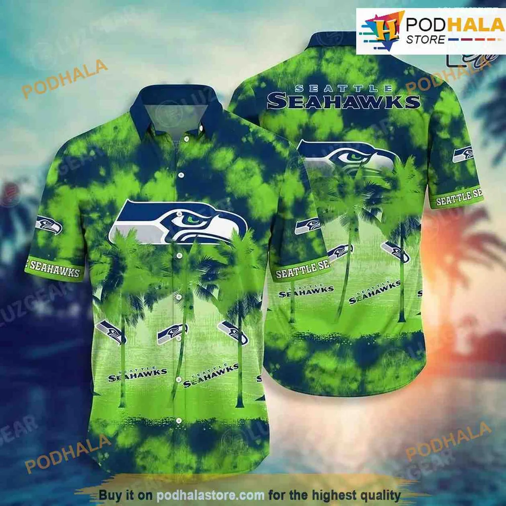 Seattle Seahawks Tropical Hawaiian Shirt With Palm Trees And Team Logo