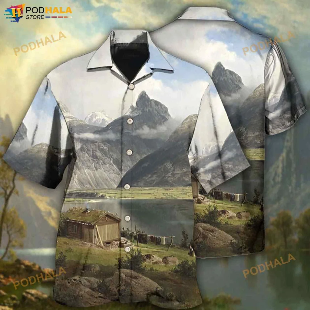 Serene Landscape Hawaiian Shirt Featuring Mountains And A Tranquil Lake