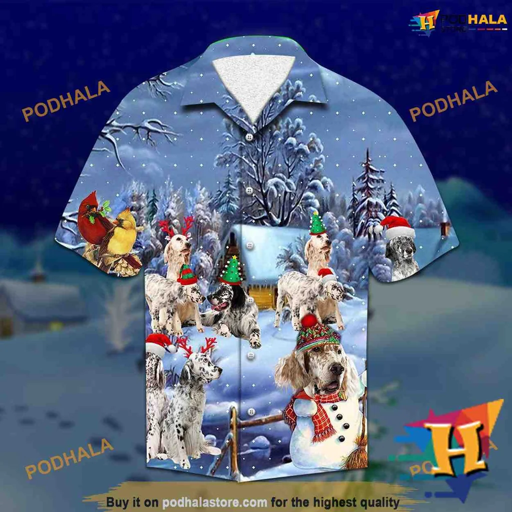 Setter Dog Christmas Hawaiian Shirt With Festive Accessories