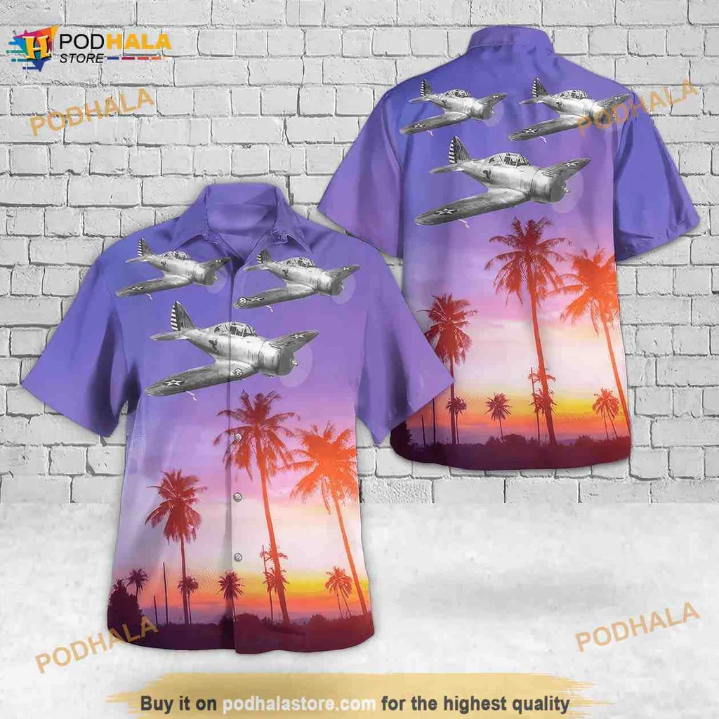 Seversky P 35 Hawaiian Shirt With Tropical Sunset And Vintage Aircraft
