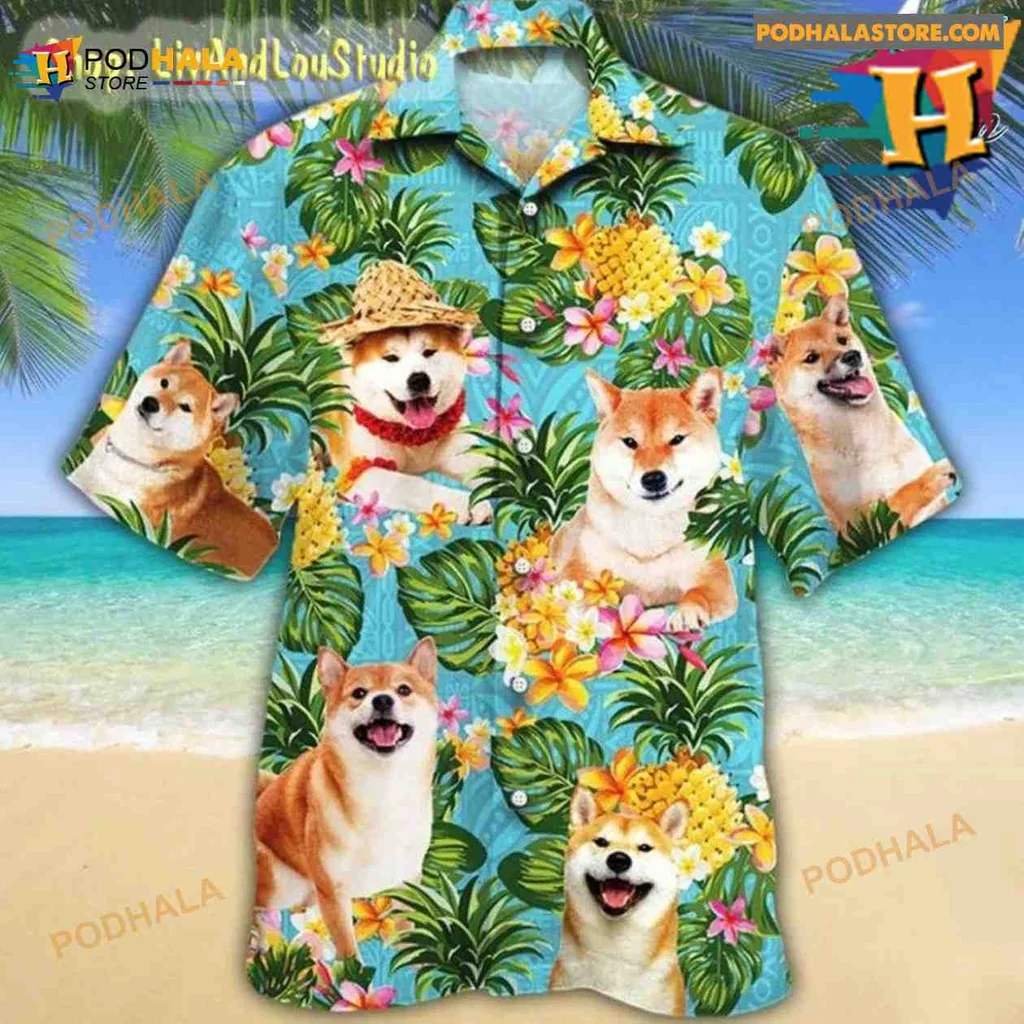 Shiba Inu Tropical Hawaiian Shirt With Playful Dogs And Lush Design