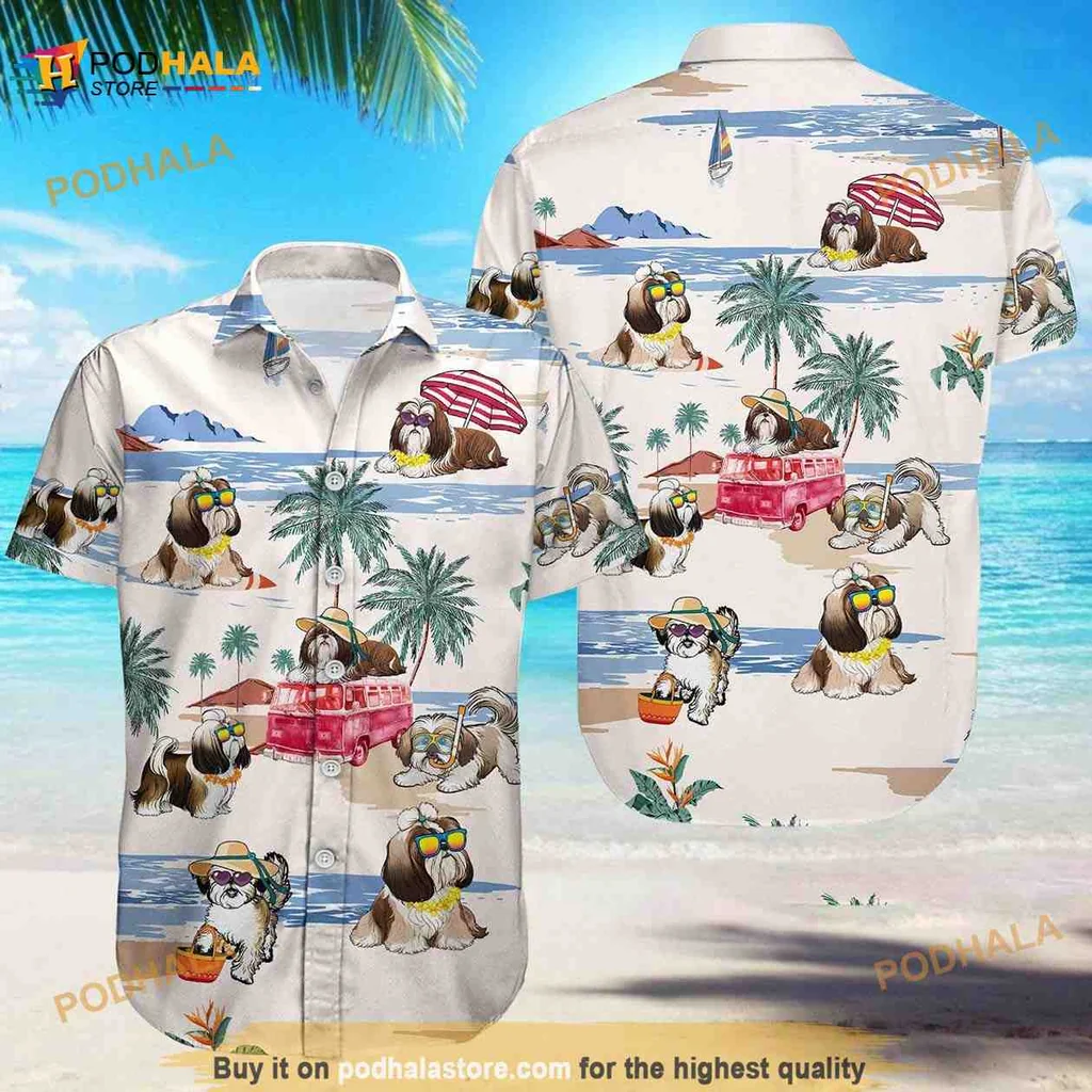 Shih Tzu Hawaiian Shirt With Beach Vibes And Sunglasses