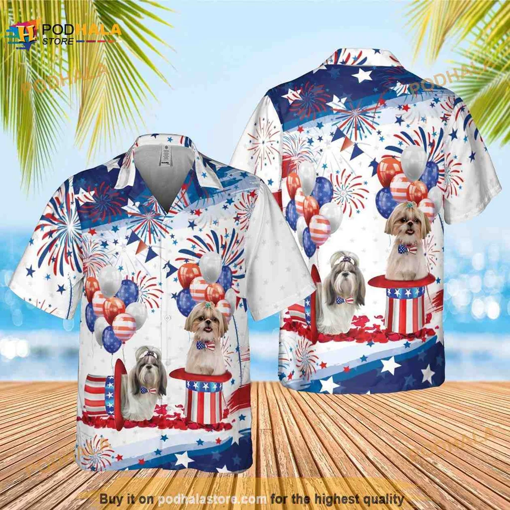 Shih Tzu Independence Day Hawaiian Shirt With American Flag Design