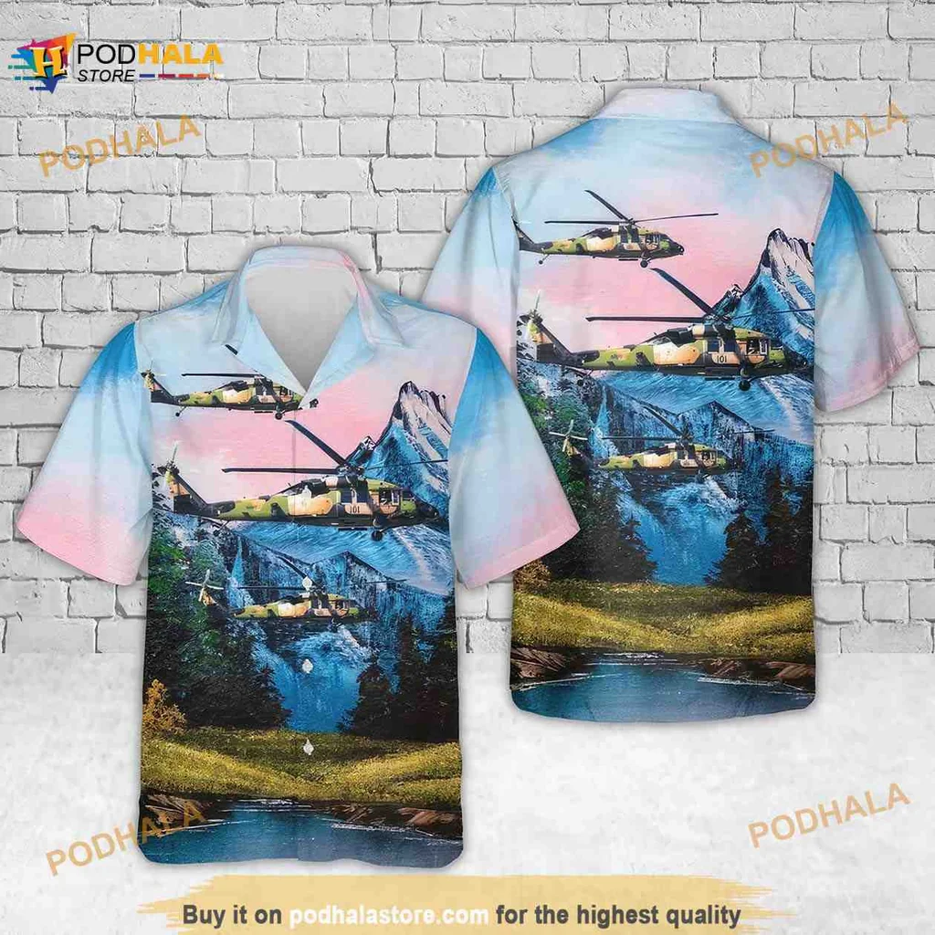 Sikorsky Blackhawk Hawaiian Shirt With Scenic Helicopter Design
