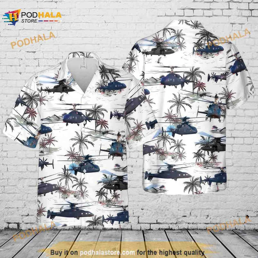 Sikorsky Boeing Sb1 Defiant Hawaiian Shirt With Tropical Helicopter Design