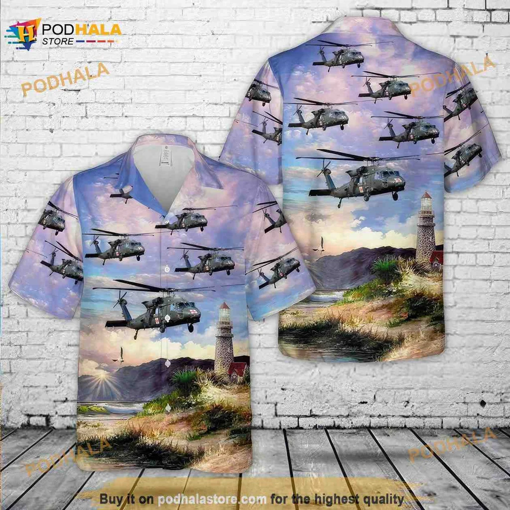 Sikorsky Uh 60 Blackhawk Hawaiian Shirt With Scenic Landscape Design