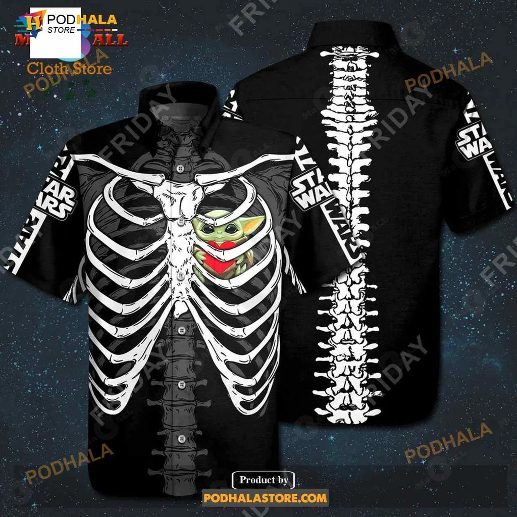 Skeleton Star Wars Hawaiian Shirt With Cartoon Character Design