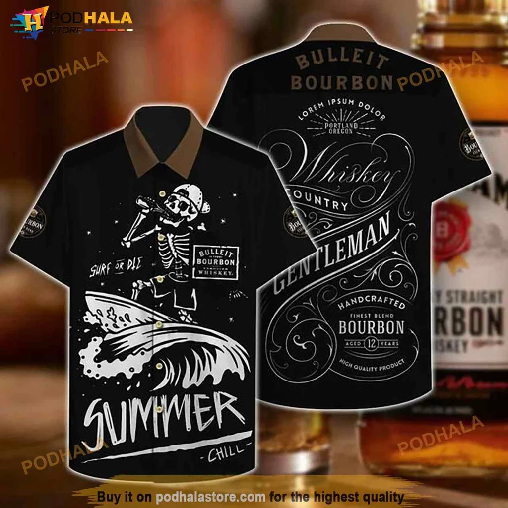 Skeleton Surfing Hawaiian Shirt With Surf Or Die Design