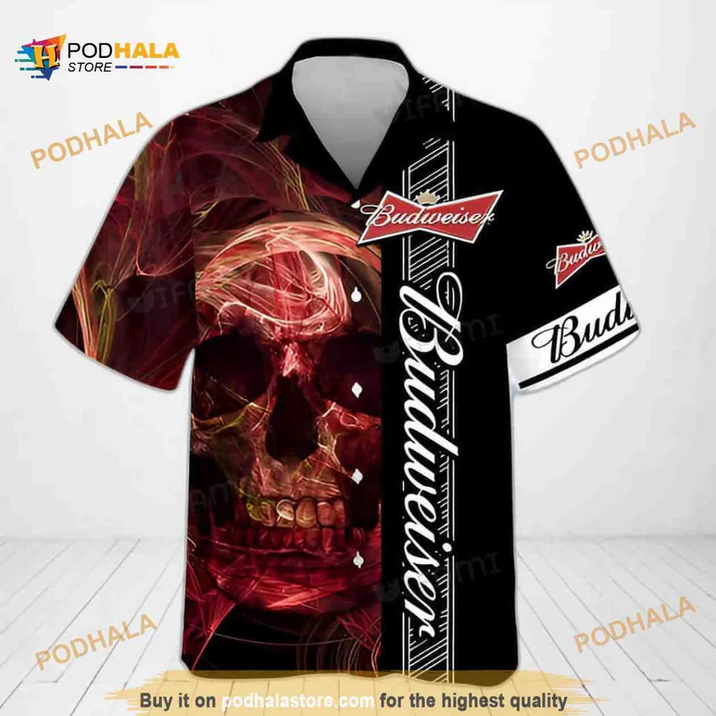 Skull Budweiser Hawaiian Shirt With Colorful Patterns For Beer Lovers