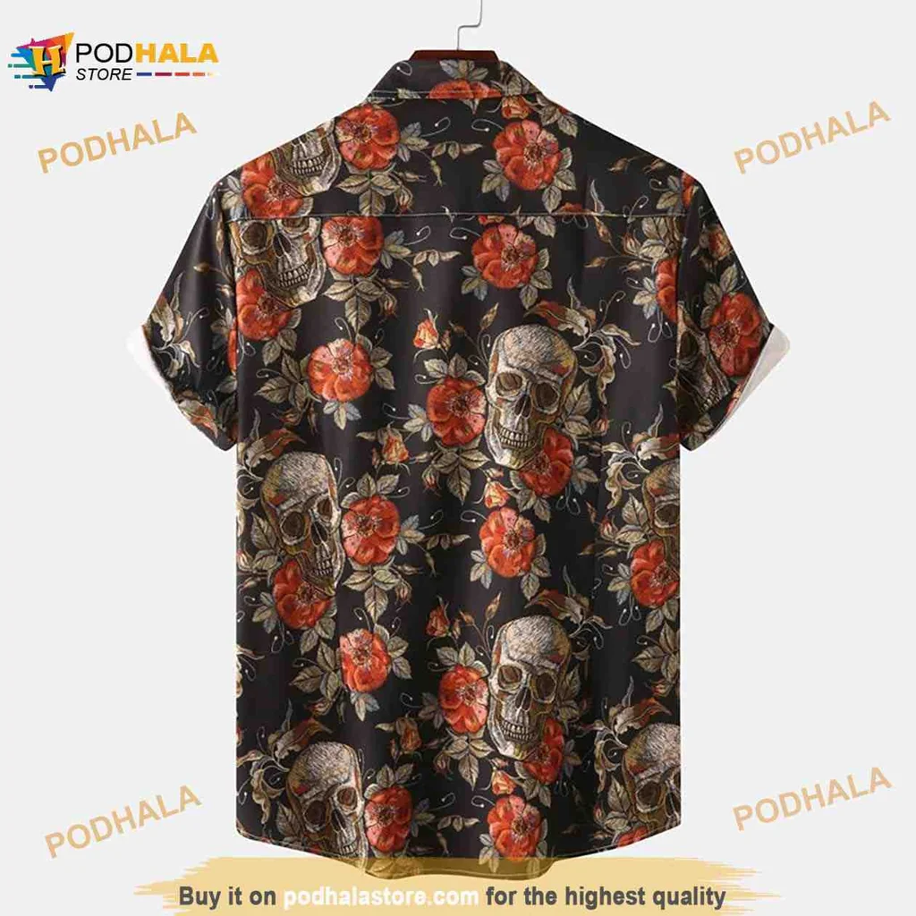 Skull Floral Tropical Shirt With Vibrant Flowers For Halloween Skull Floral Tropical Shirt With Vibrant Flowers For Halloween
