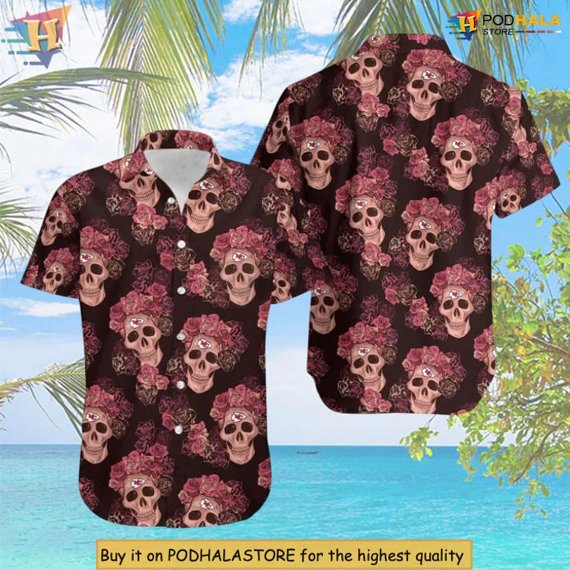 Skull Floral Hawaiian Shirt With Vibrant Roses For Summer Style