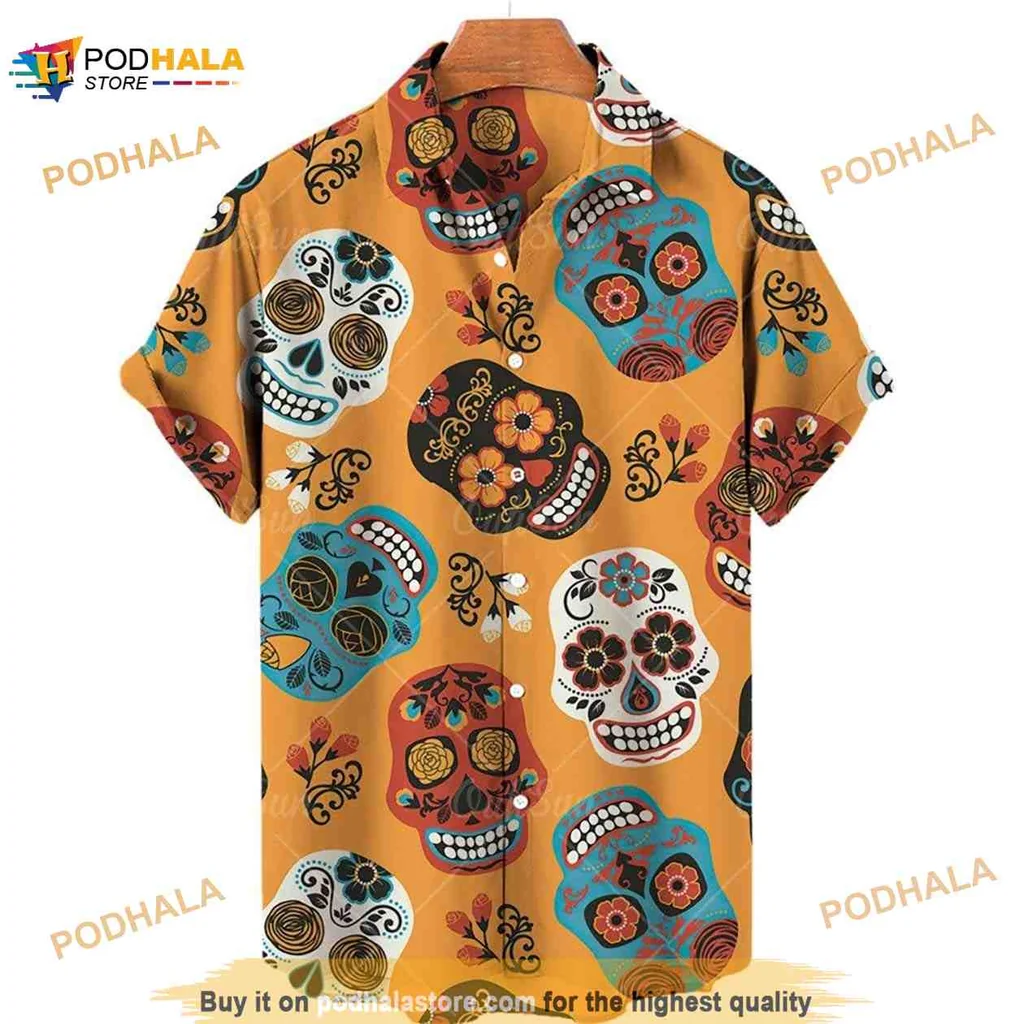 Skull Flower Hawaiian Shirt With Colorful Floral Patterns